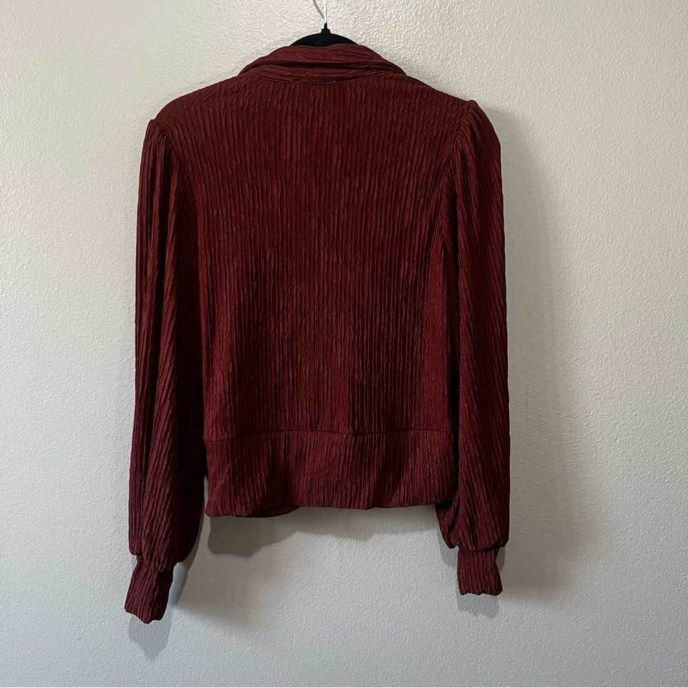 Amber Shu- Elegant Burgundy Long Sleeve Blouse Size L - Picture 2 of 3